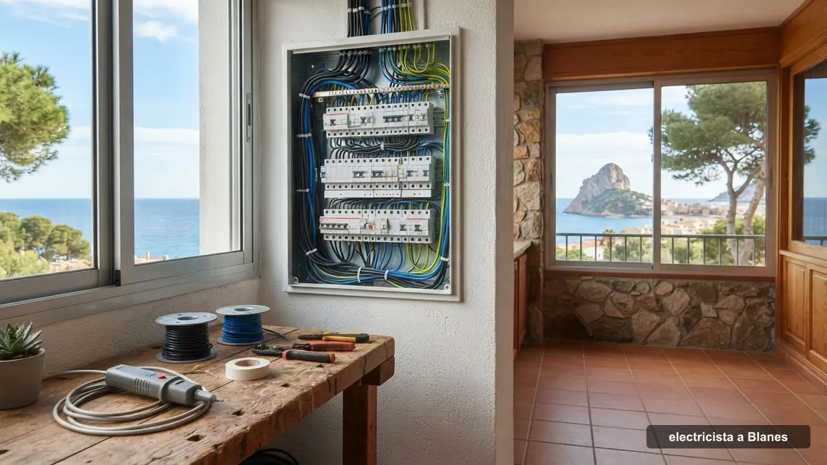 Electricista a Blanes revisant un quadre elèctric en un pis antic