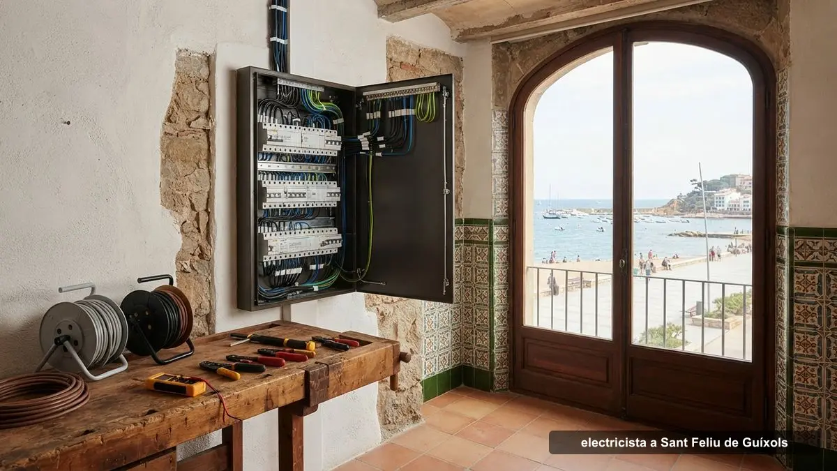 Electricista a Sant Feliu de Guíxols revisant el quadre elèctric d'un pis