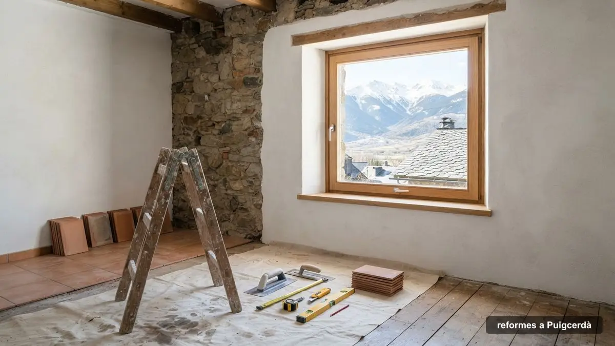Reformes a Puigcerdà: obra d'un pis de muntanya amb parets de pedra i finestres amb neu